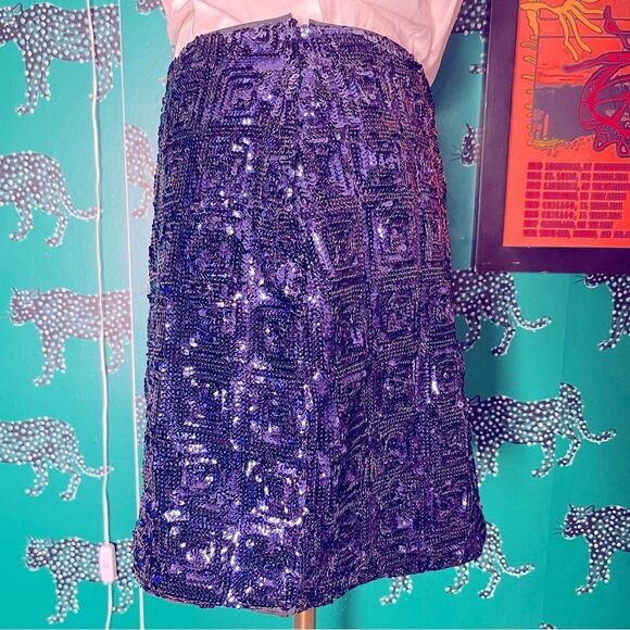 NWOT H&M Brand Dark Blue Sequin Festive Lined Mini Skirt Size 6 - Picture 5 of 8